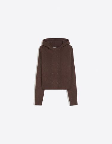 Rib-knit double-breasted hooded jacket — Brown 5