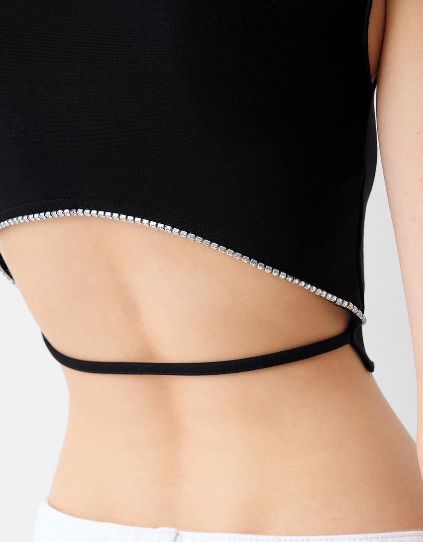 Short sleeve rhinestone T-shirt-Black-6