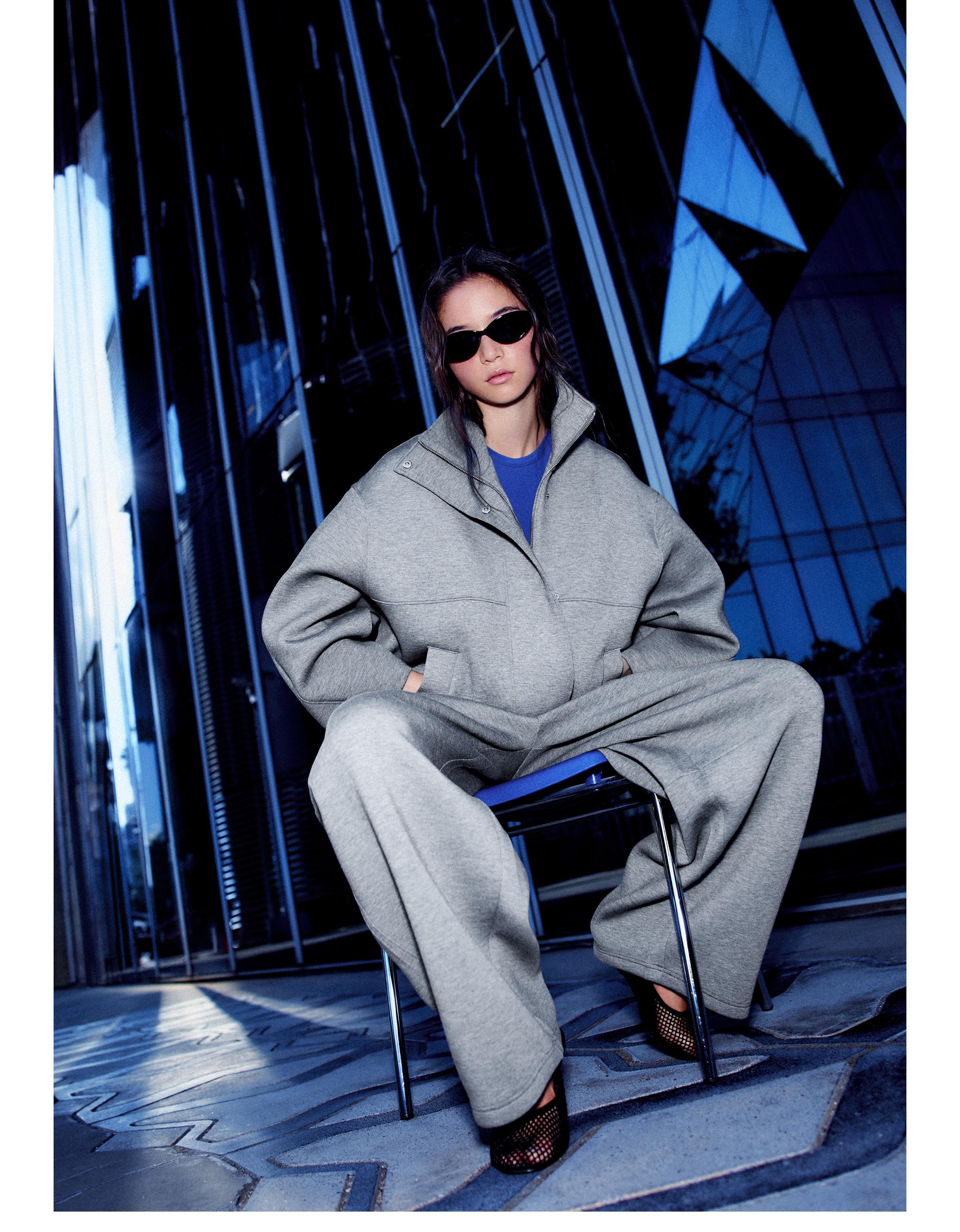Oversize scuba fabric jacket — Grey
