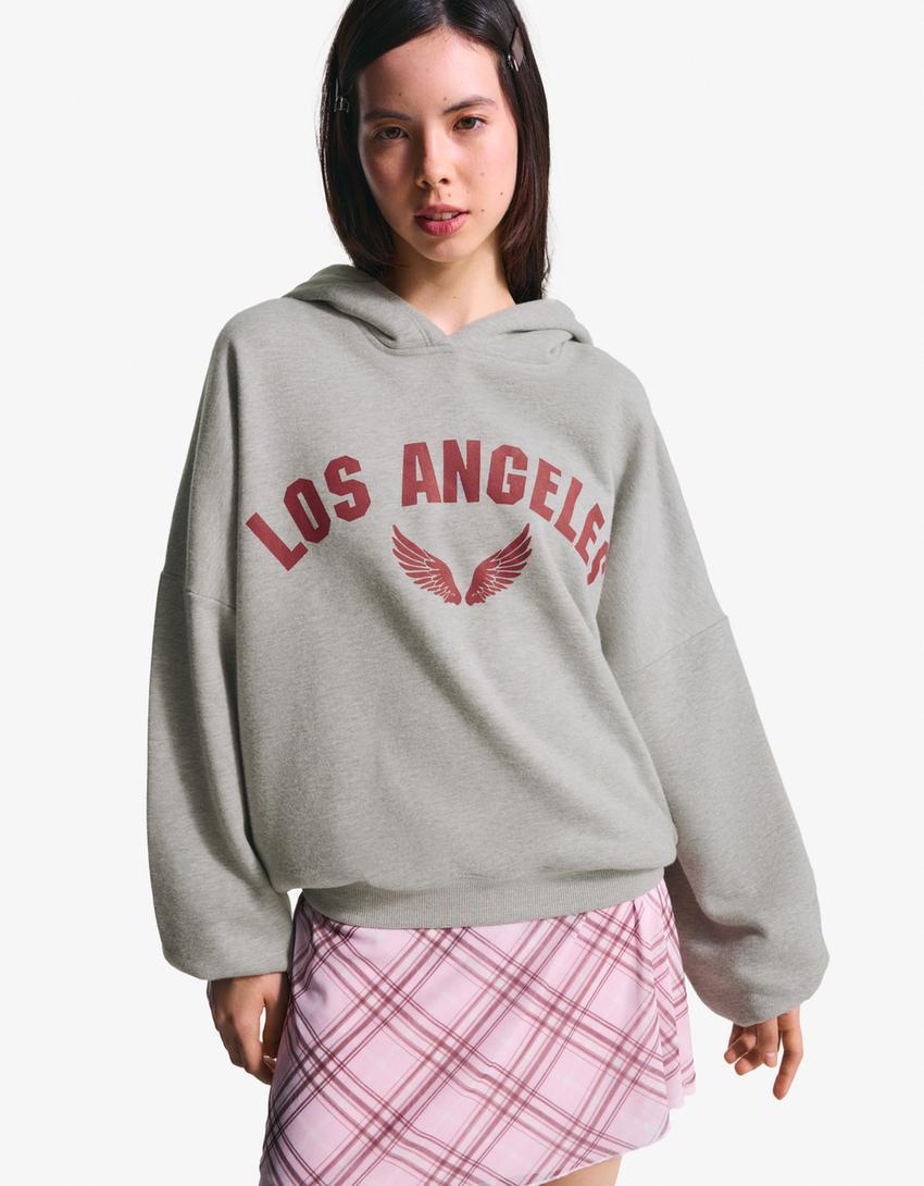 Sweatshirt capuz estampado-Cinza