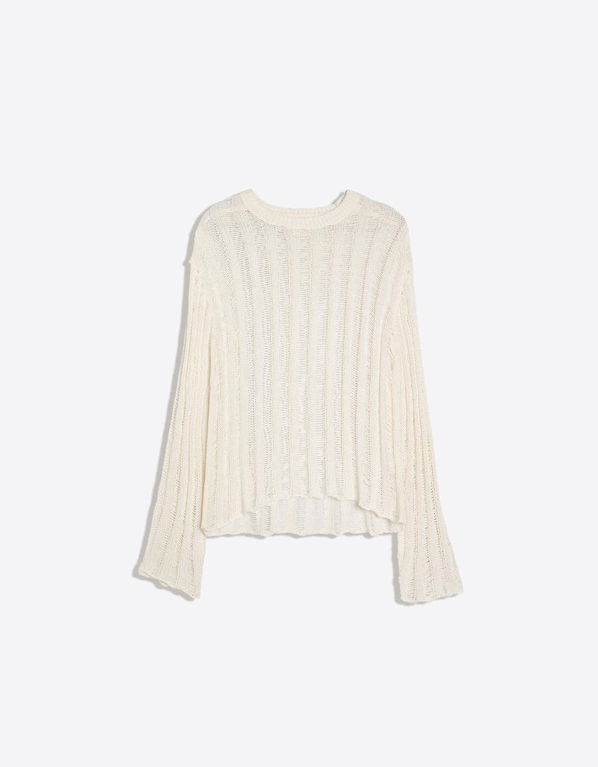 Pull en maille ajourée-Blanc cassé