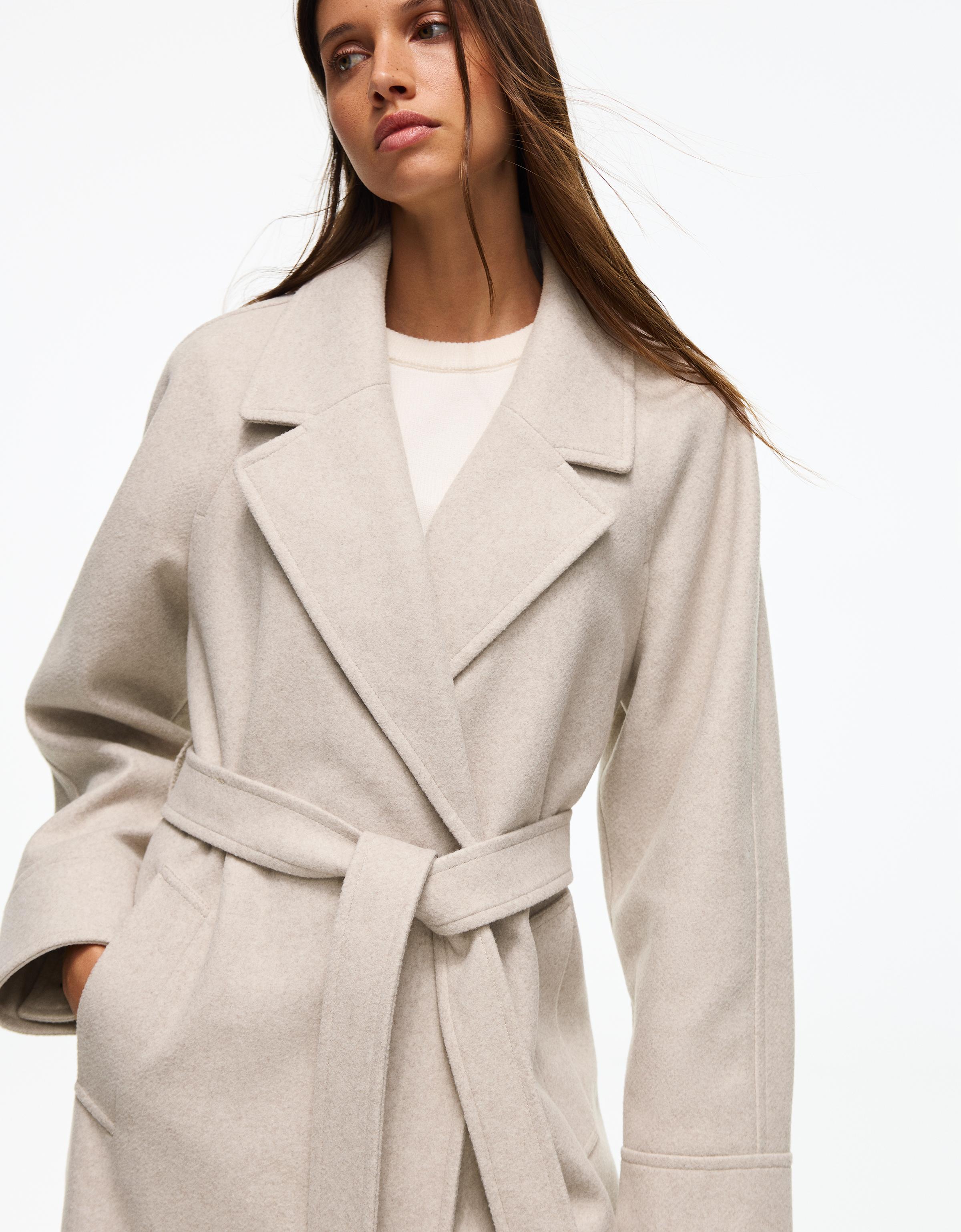 Long soft belted coat — Beige
