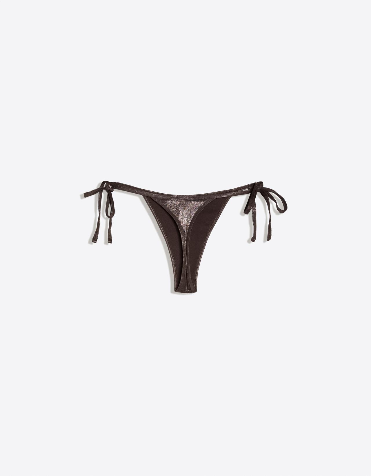 Laminated thong bikini bottoms — Brown