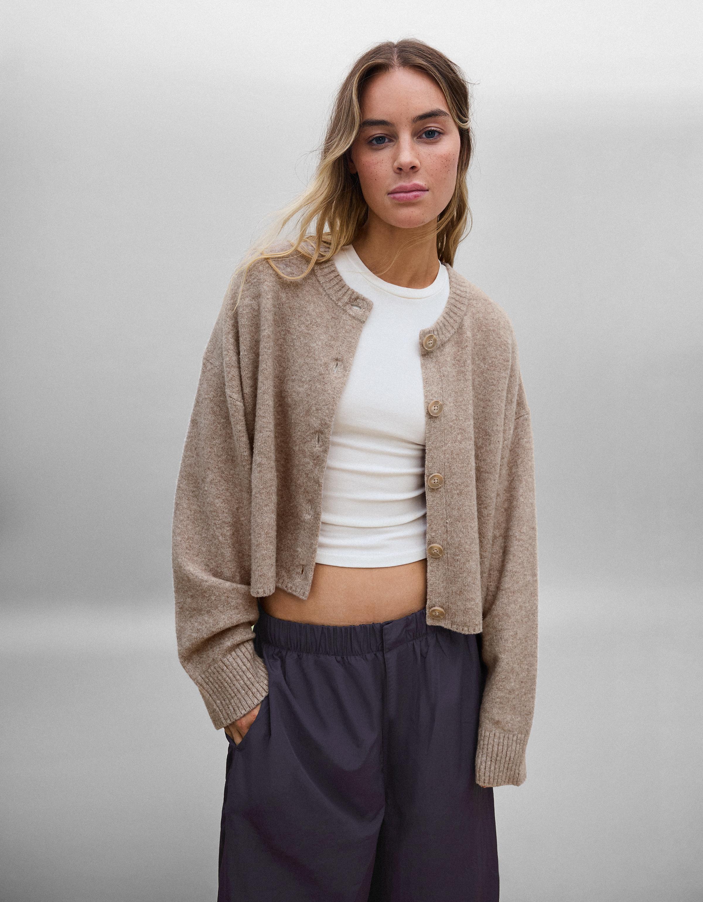 Soft touch round neck jacket — Grey
