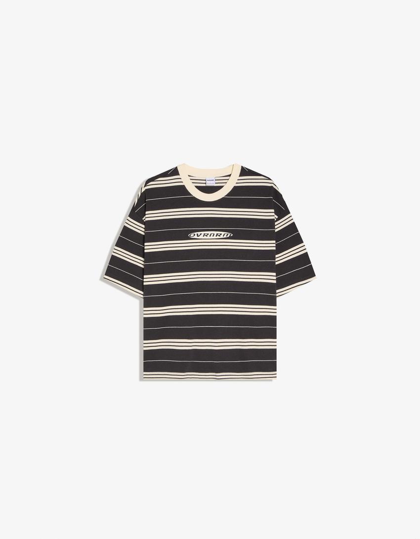 Short sleeve boxy print T-shirt-Dark grey