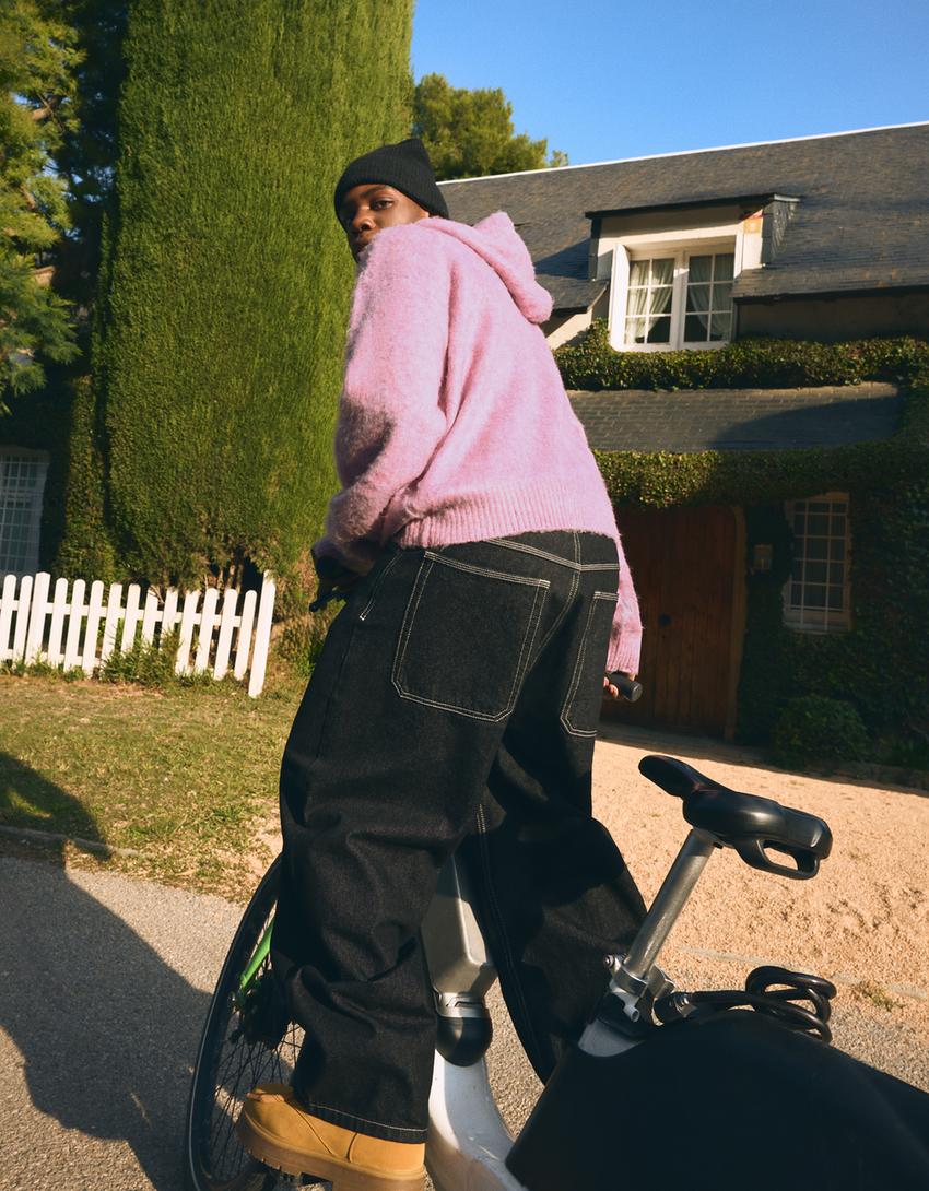 Pull imprimé effet brossé-Rose