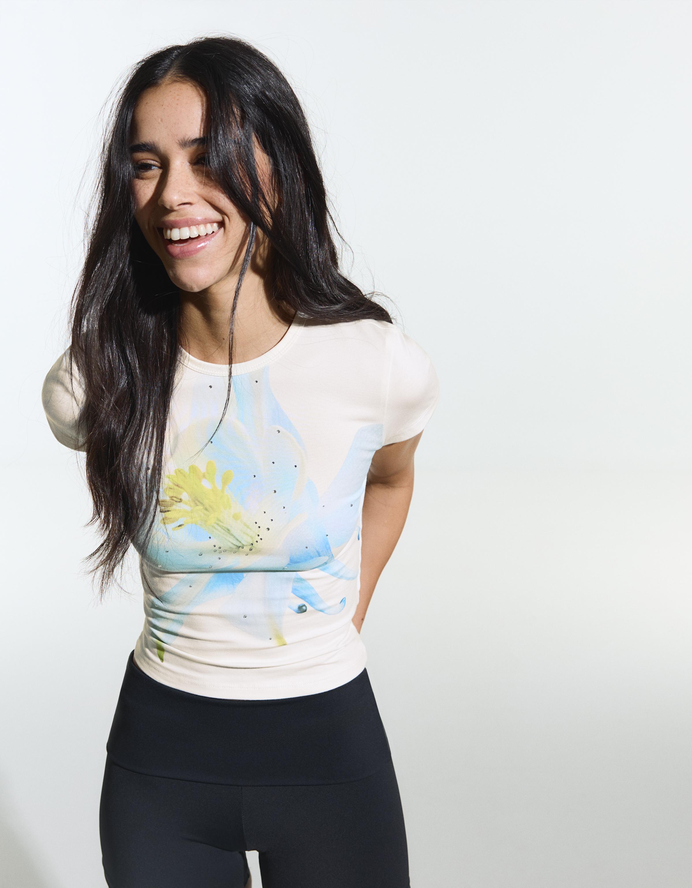 Camiseta Manga Corta Print Mujer M Azul