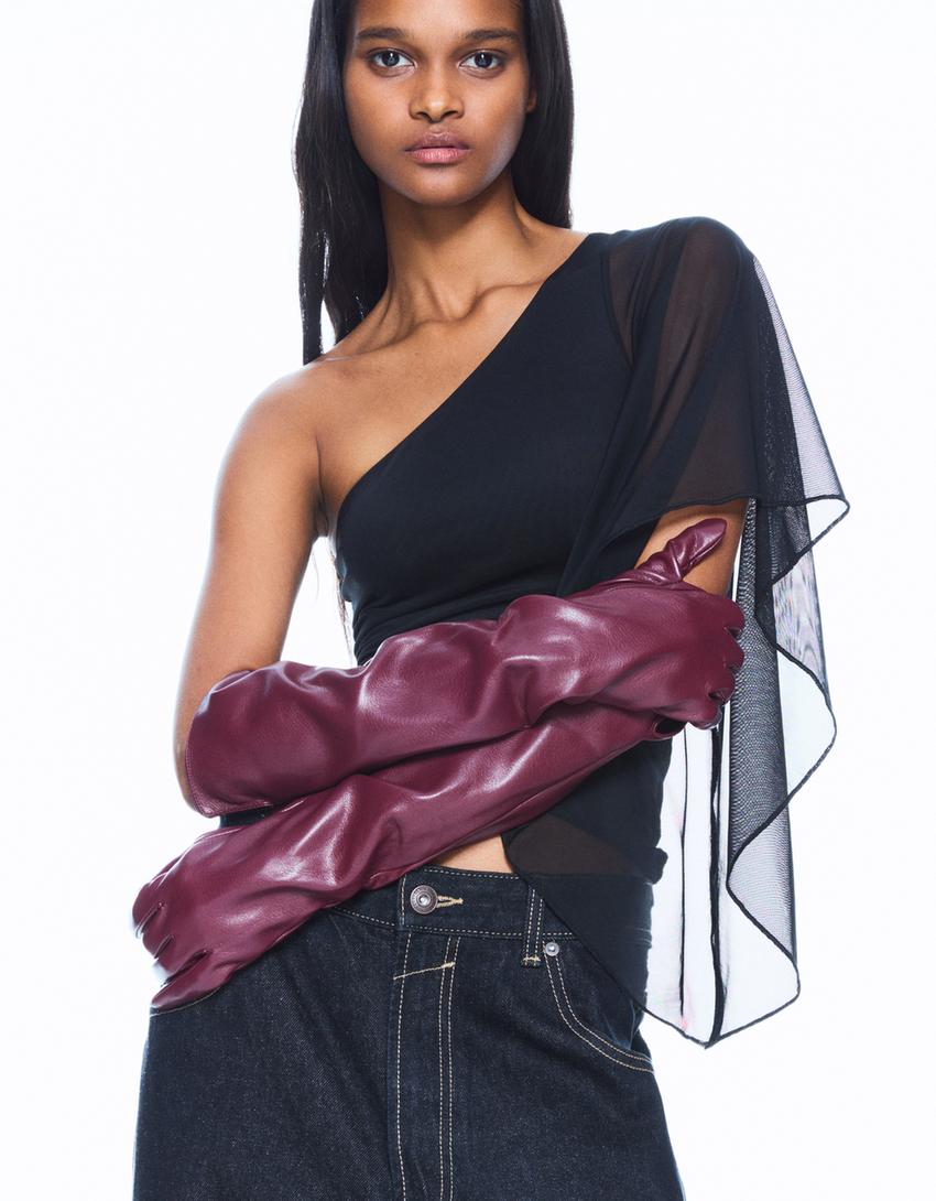 Gants longs similicuir-Grenat