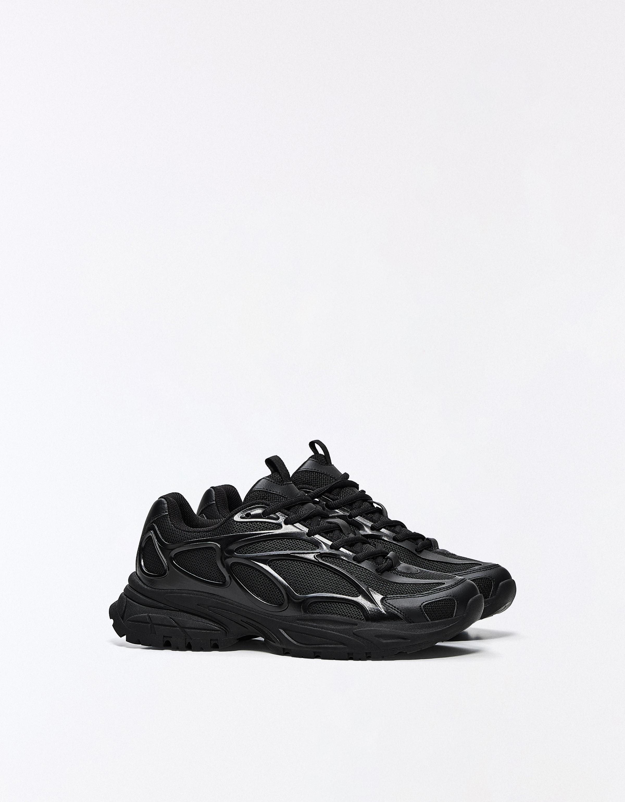 Chunky mixed-material sneakers — BLACK
