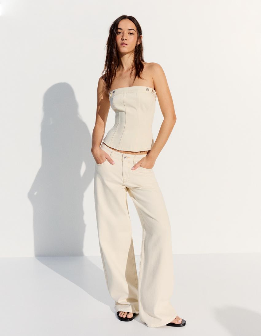 Denim bandeau top-Cream