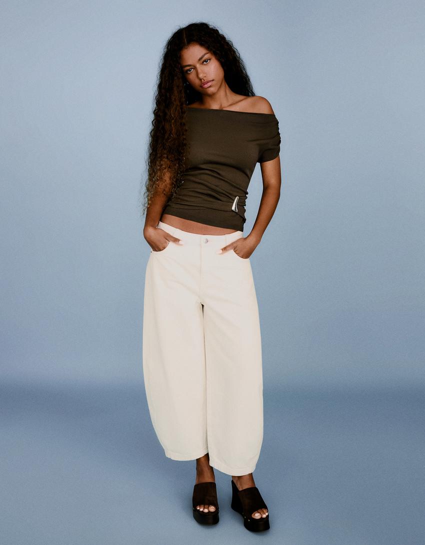 Asymmetrisch T-shirt met riem-Kaki