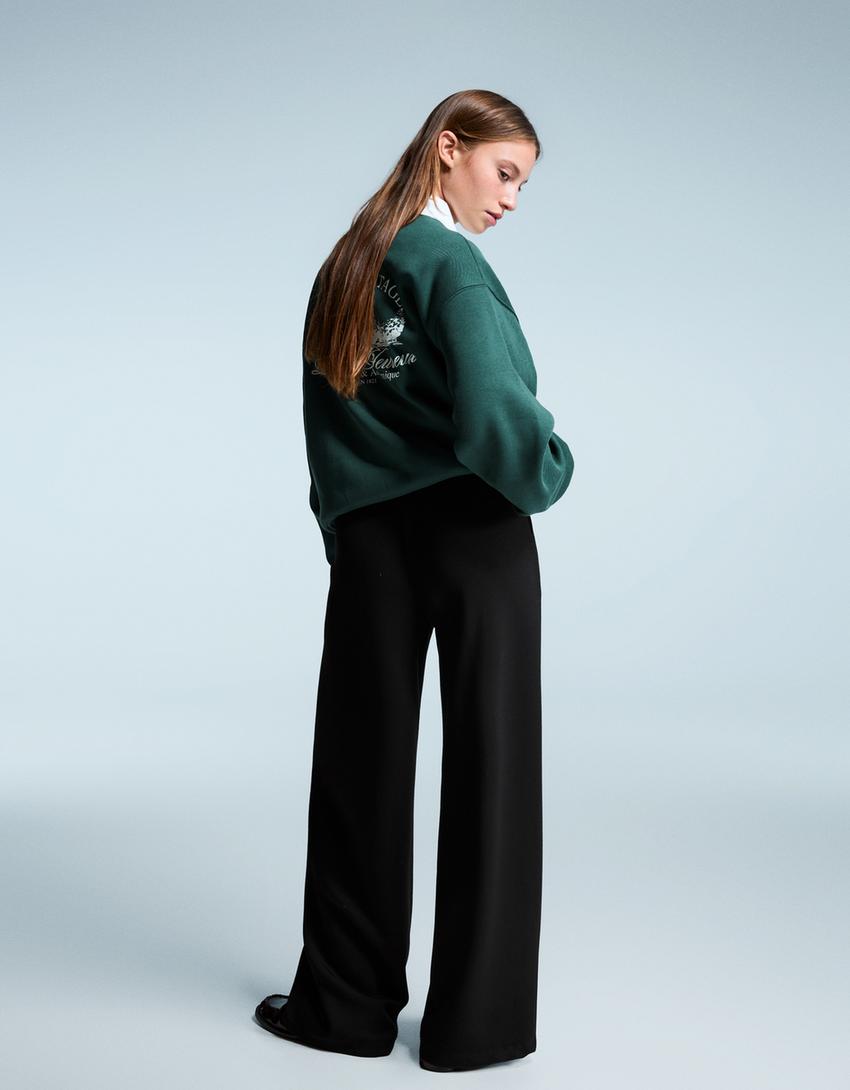 Soft touch wide-leg trousers-Black