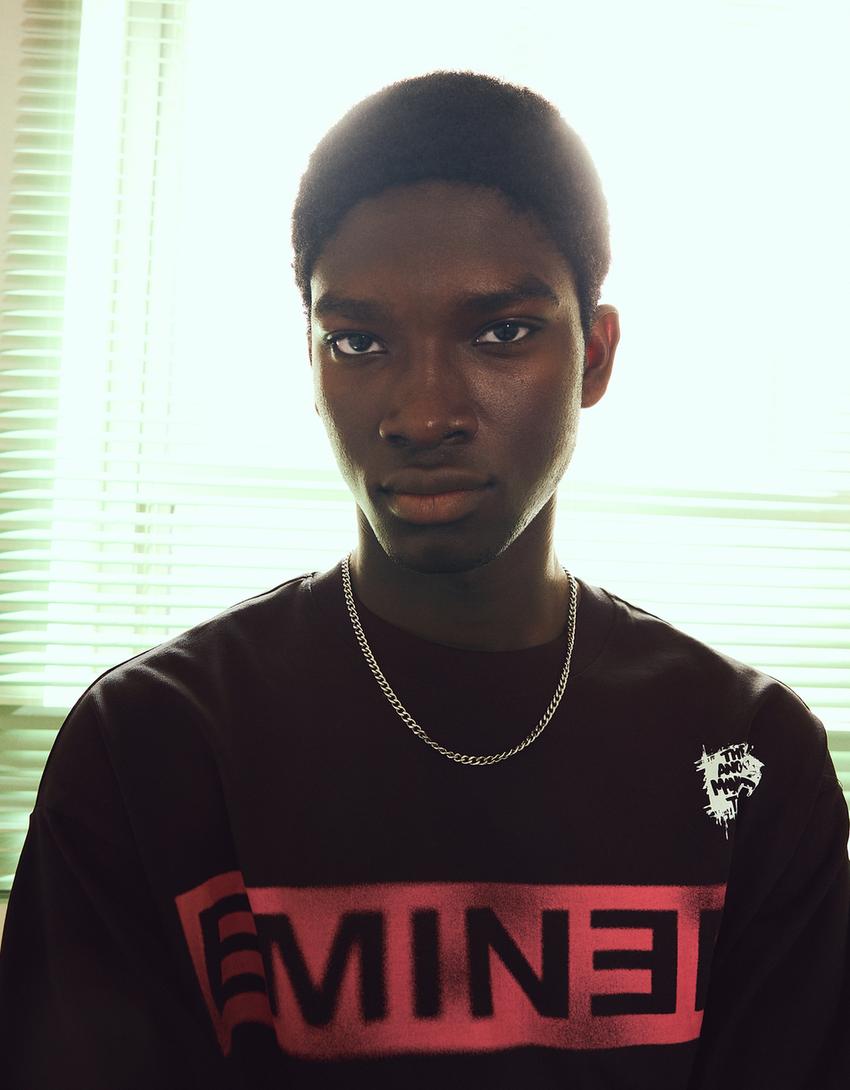 Uzun kollu Eminem tişört-Siyah