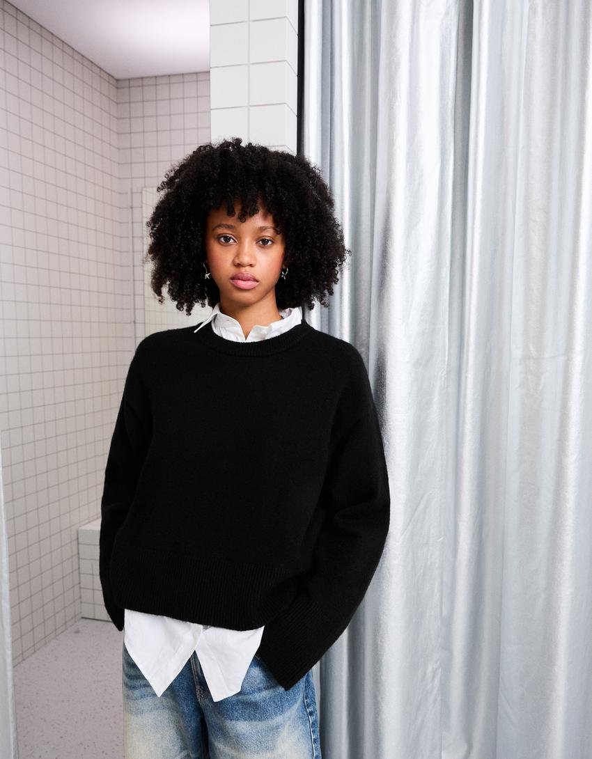 Sweter oversize dół rib-Czarny