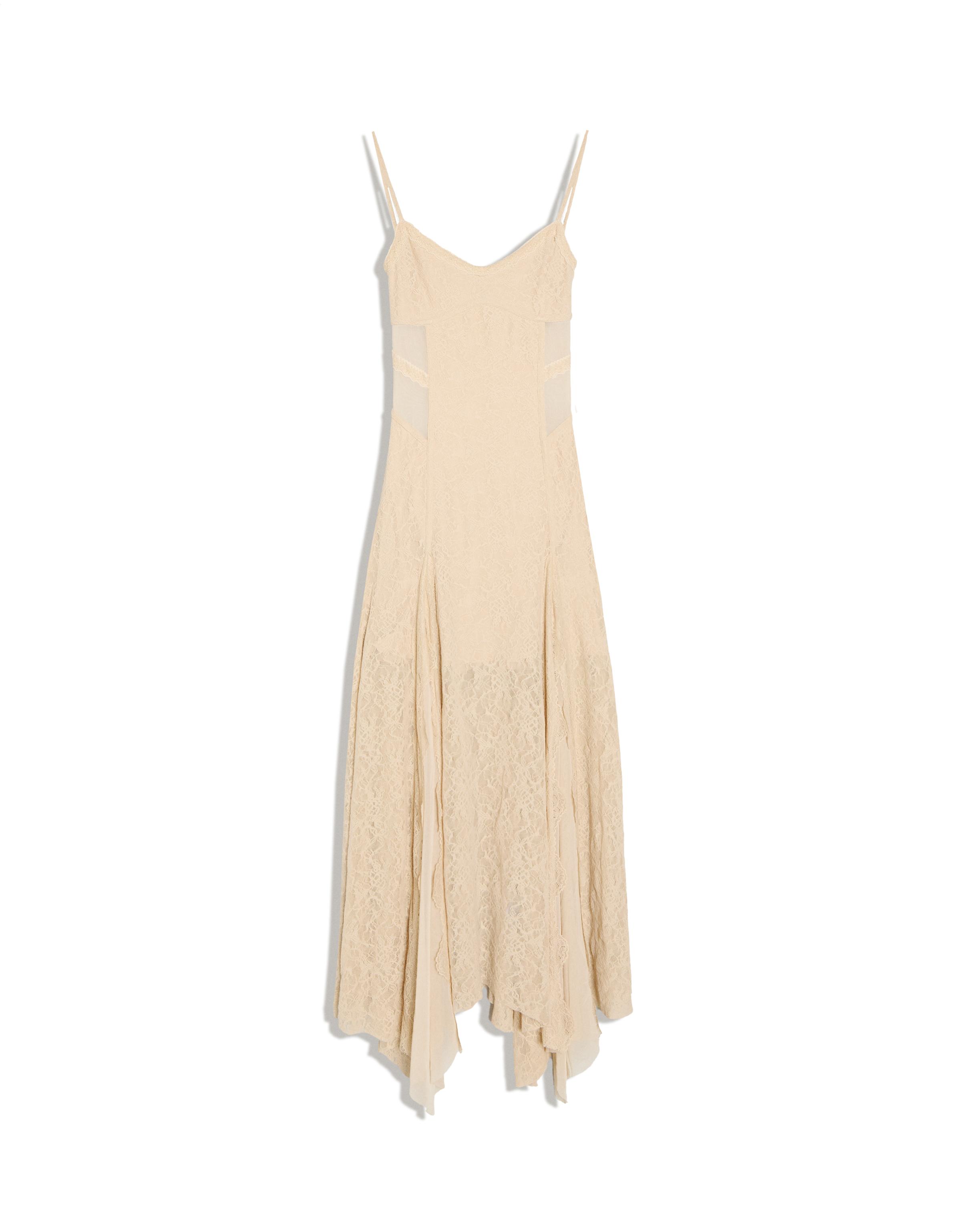 Lace strap midi dress — Sand
