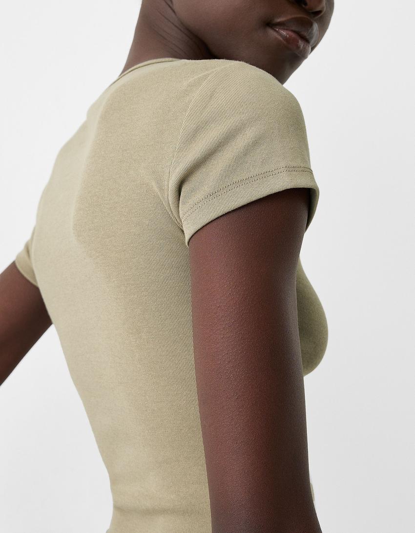 Short sleeve crew neck T-shirt-Khaki-6