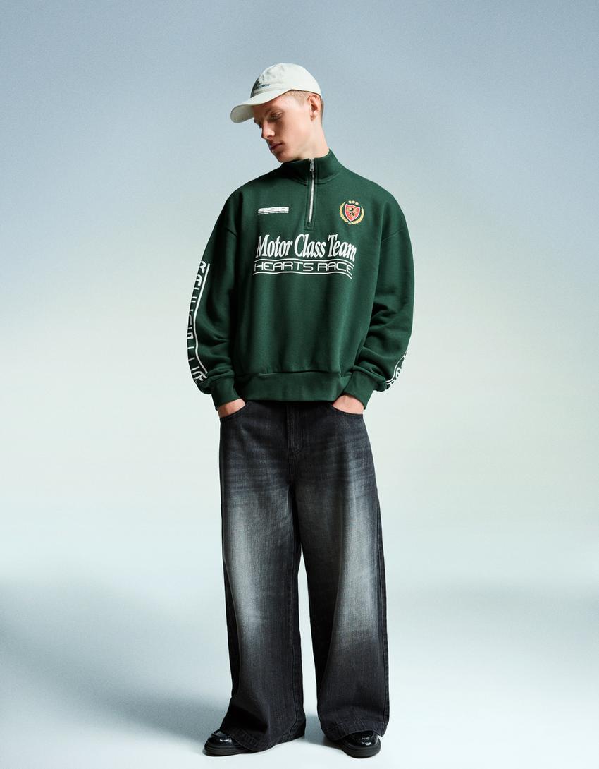 Sudadera cremallera print-Verde-2