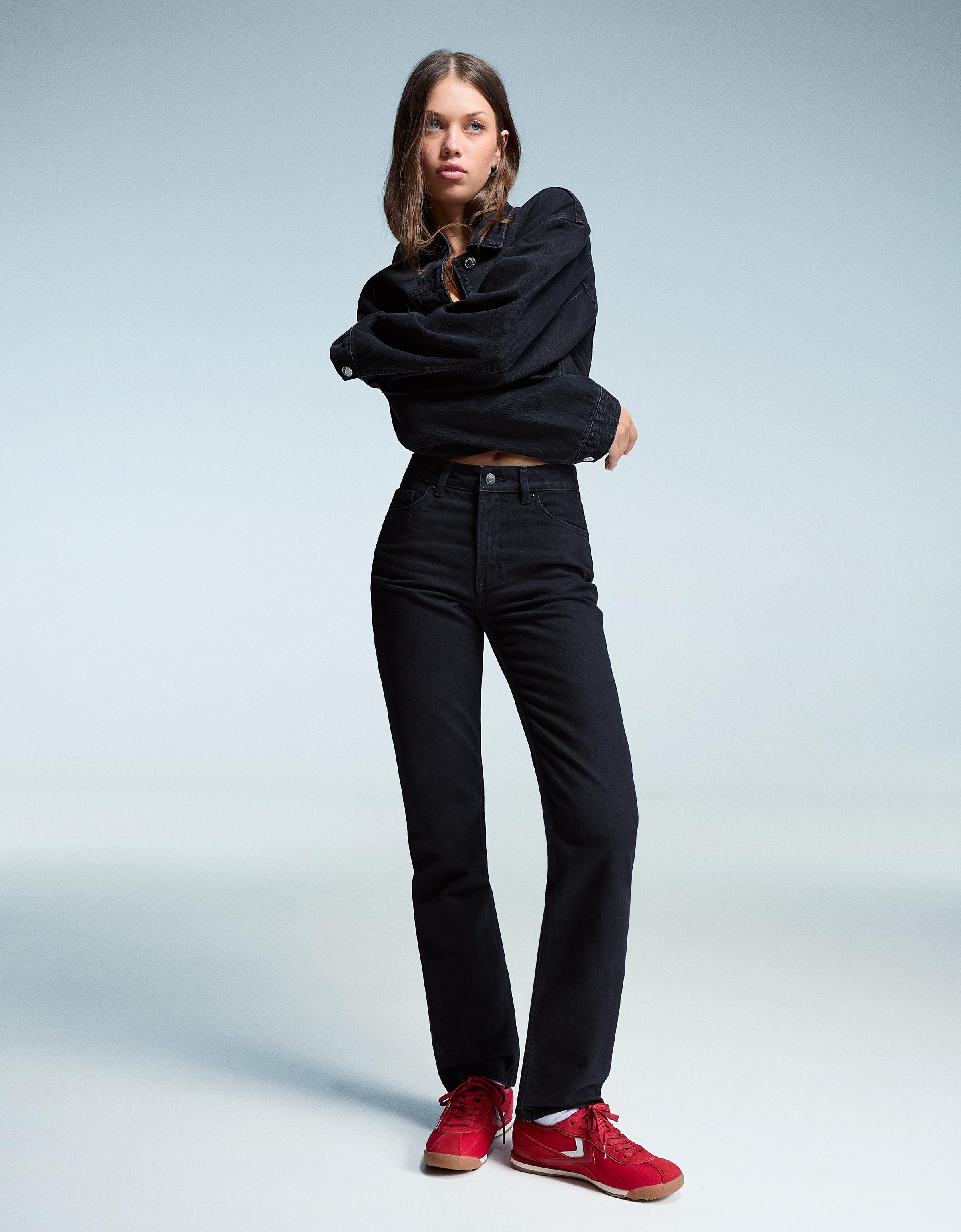 Bershka Straight-Jeans Damen 36 Schwarz