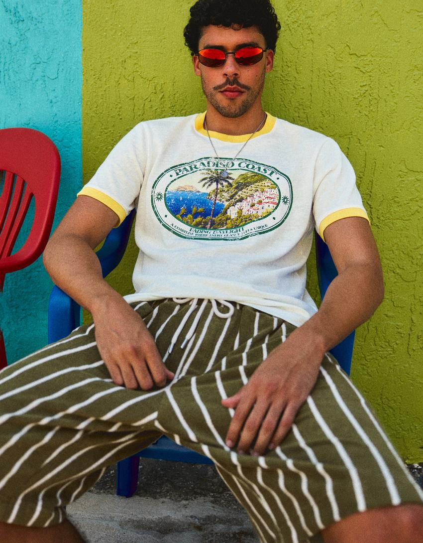 Slub fabric ringer T-shirt-Off white