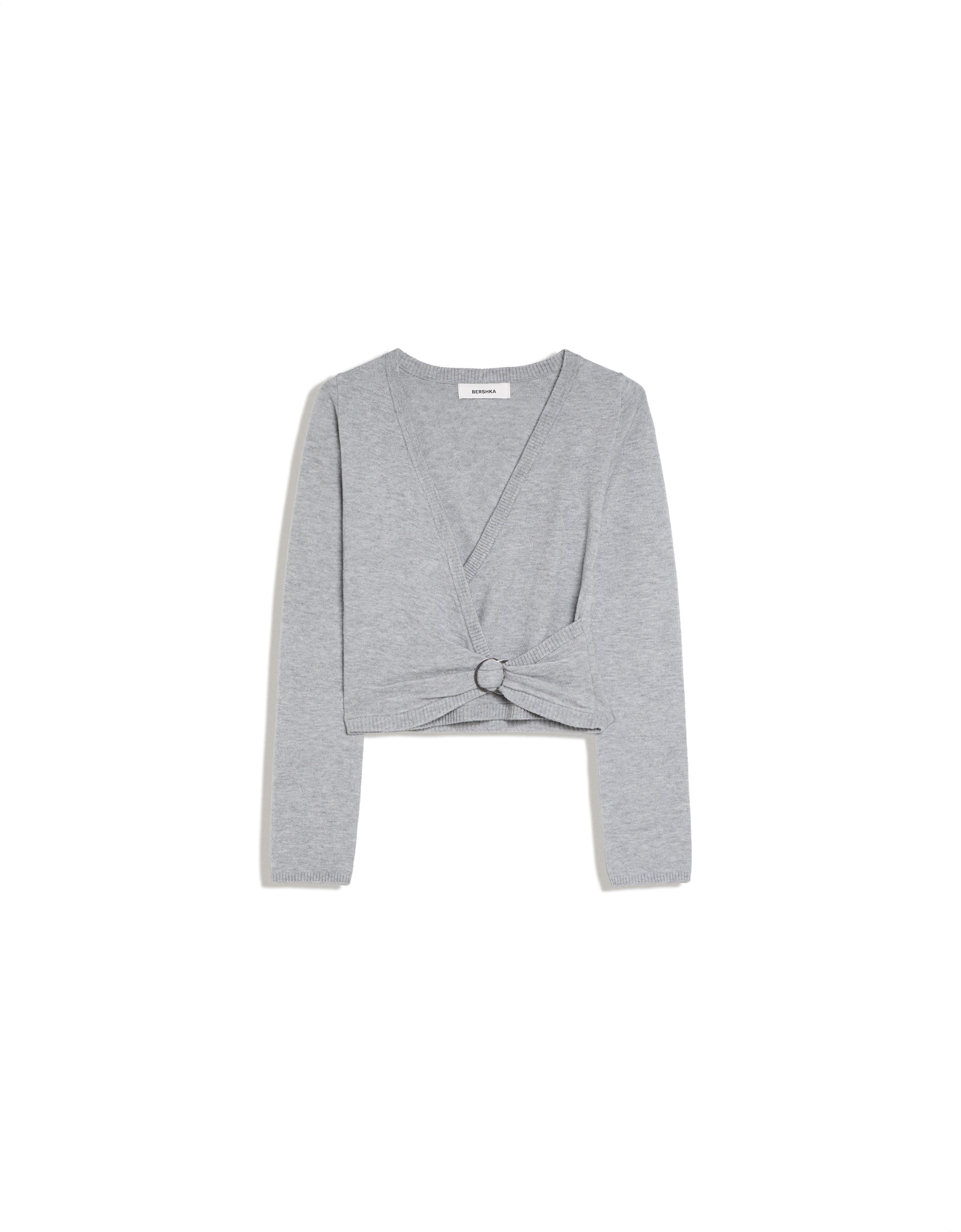 V-neck jumper with buckle
