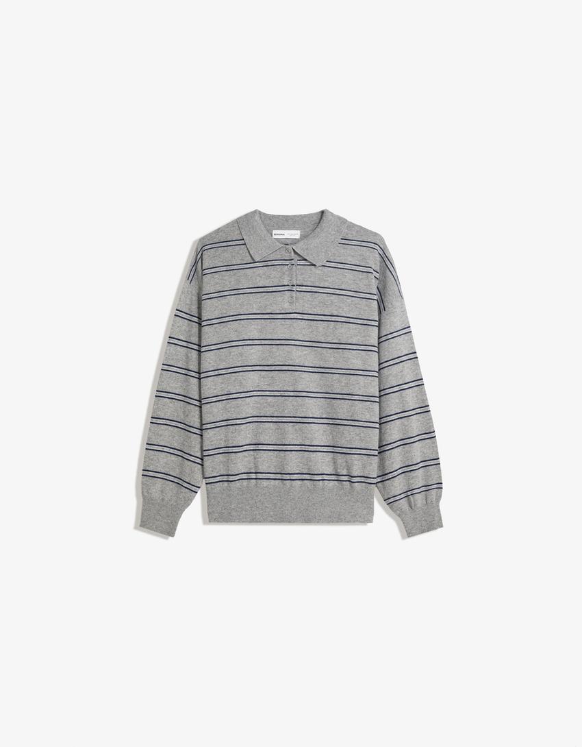 Pullover mit Polo-Kragen-Grau