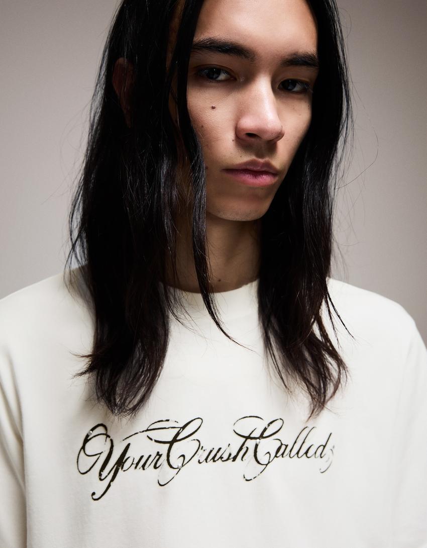 Short sleeve boxy print T-shirt-White