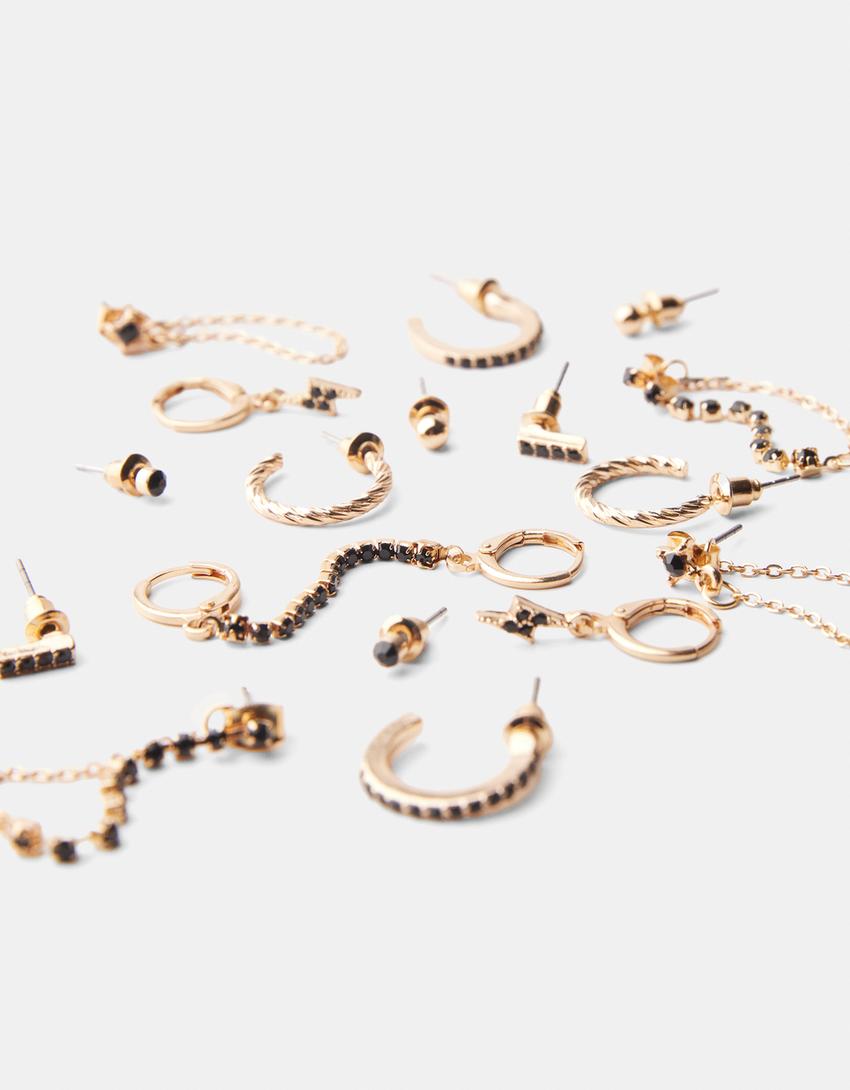 Lot 9 boucles d’oreilles pierres fantaisie-Or-2