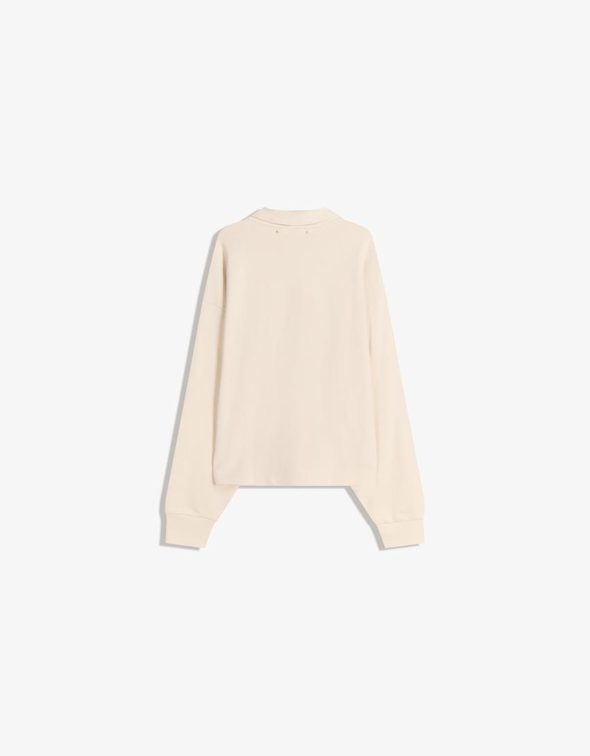 Long sleeve printed polo shirt-Cream
