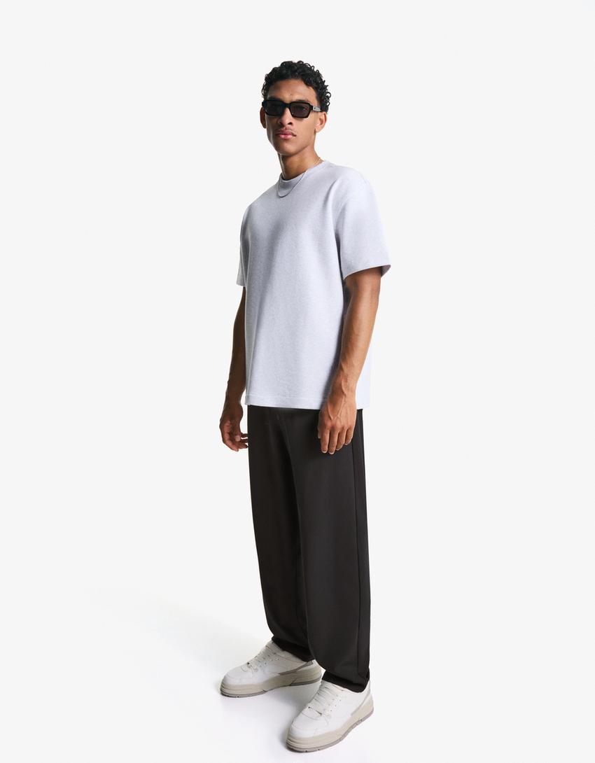 מכנסי טרנינג מחויטים Straight fit-שחור-0