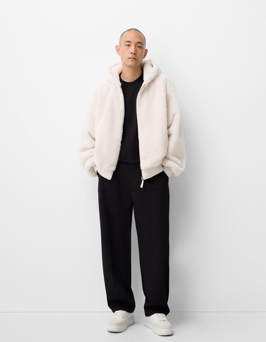 Blouson fausse fourrure capuche-Écru-3