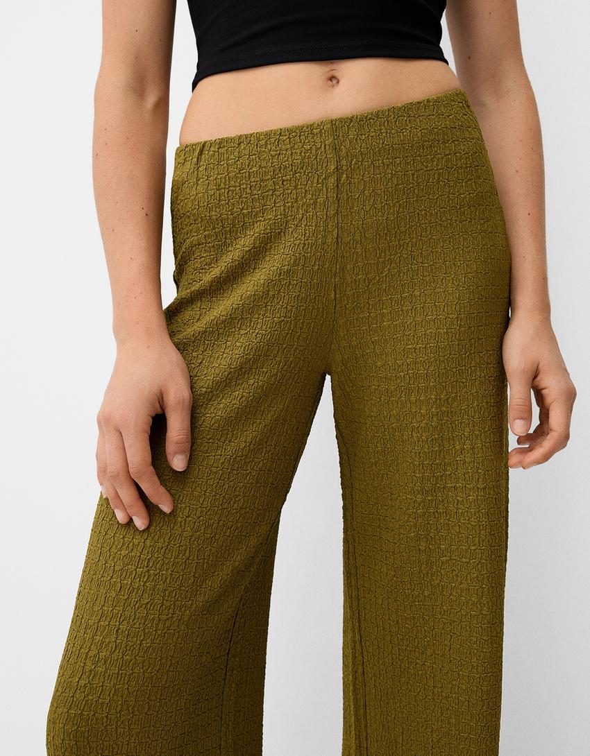 Calças wide leg waffle-Verde-3