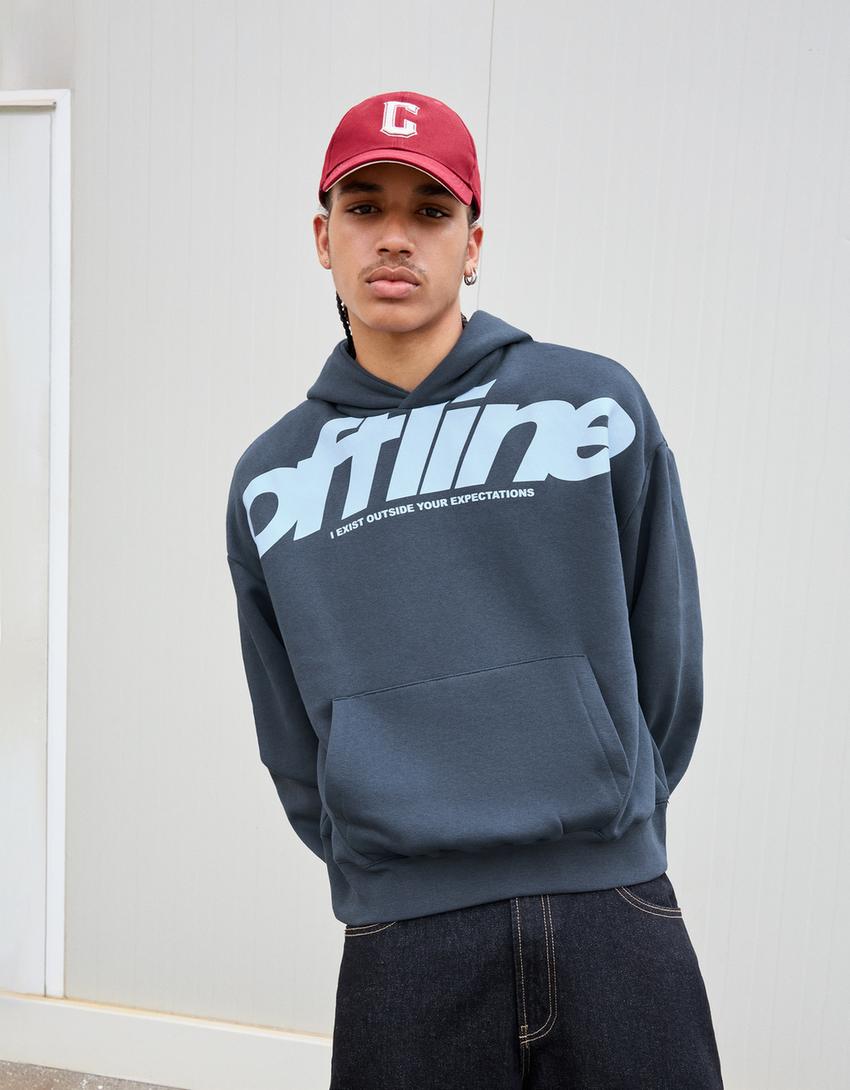 Sweat à capuche imprimé-Bleu