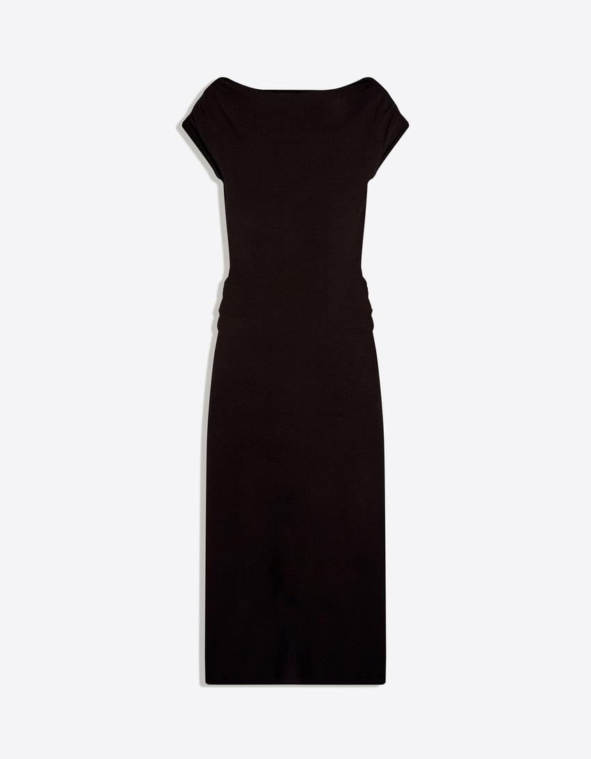 فستان ميدي بحزام-أسود