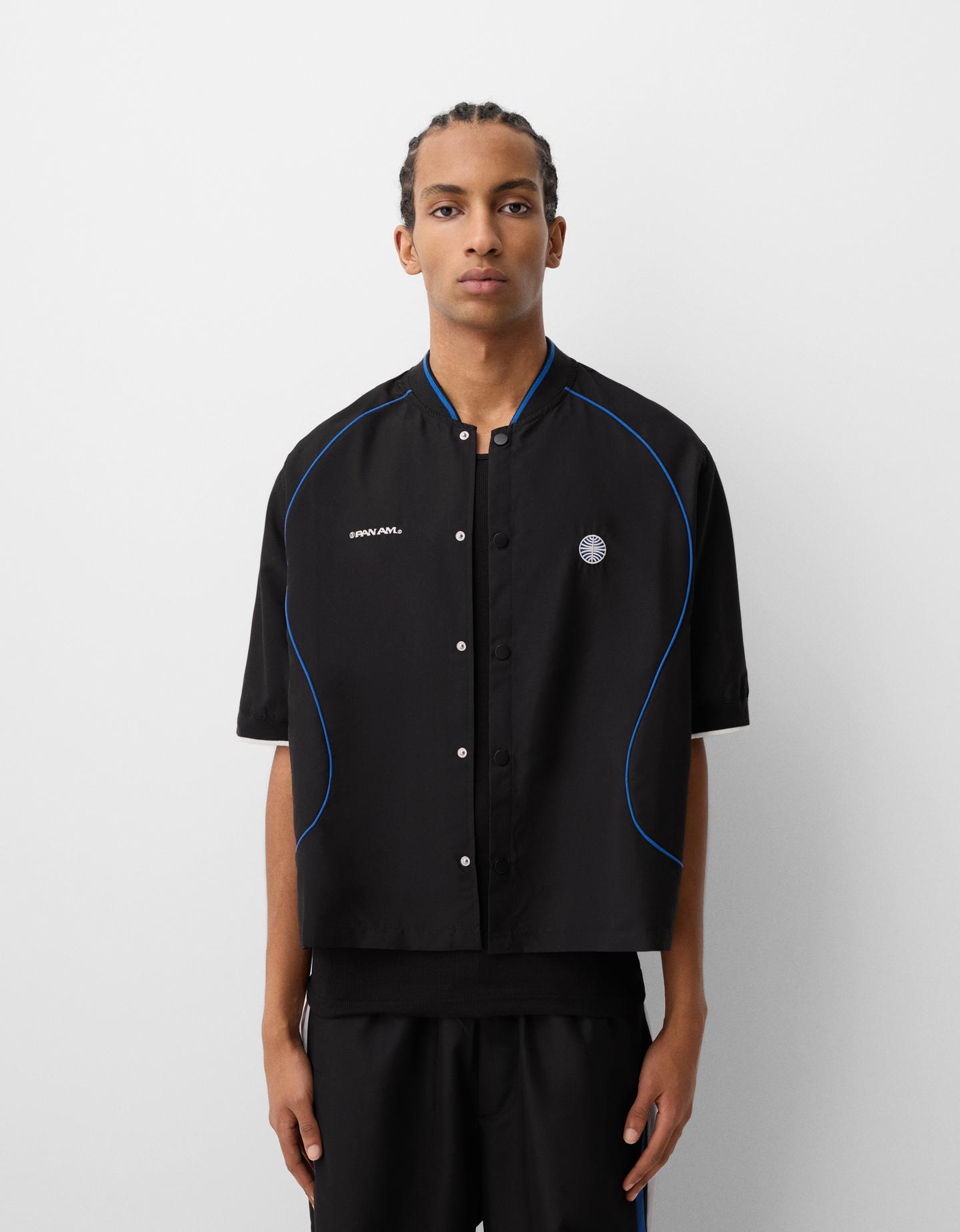 Bershka Camicia Pan Am A Maniche Corte Boxy Uomo S Nero