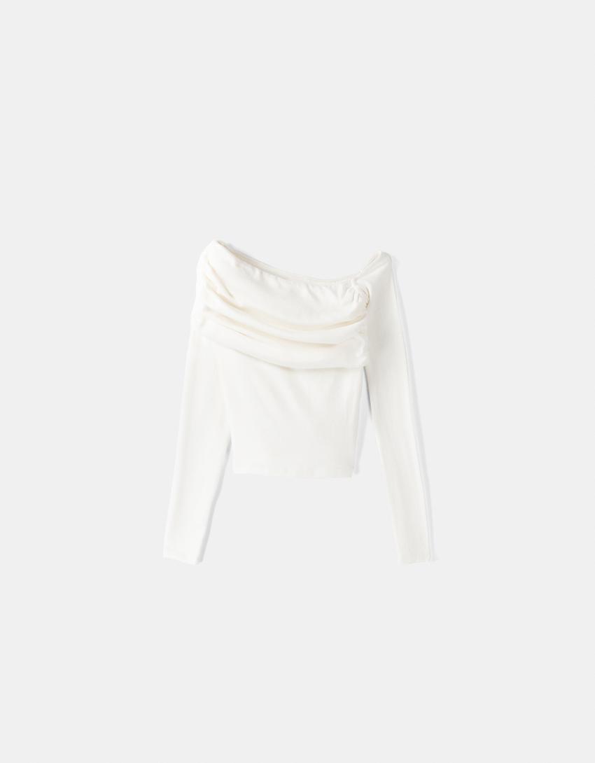 Long sleeve asymmetric T-shirt-Off white-4