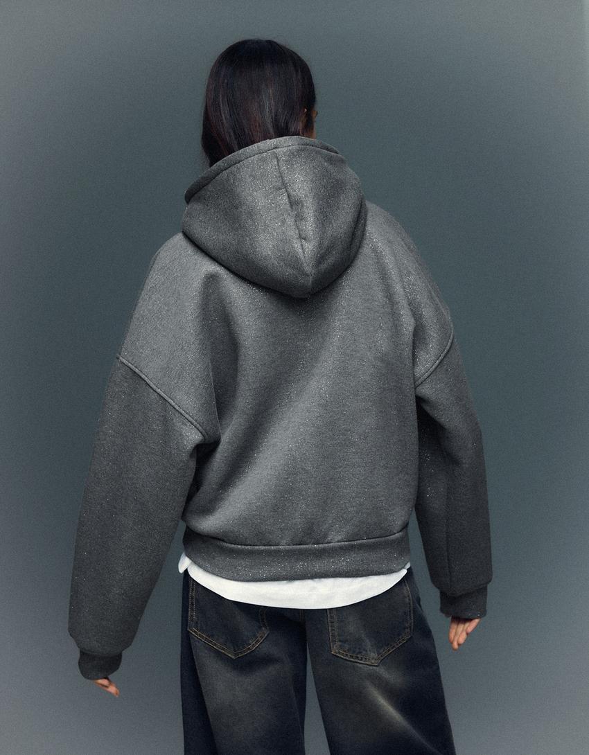 Sudadera capucha purpurina-Gris