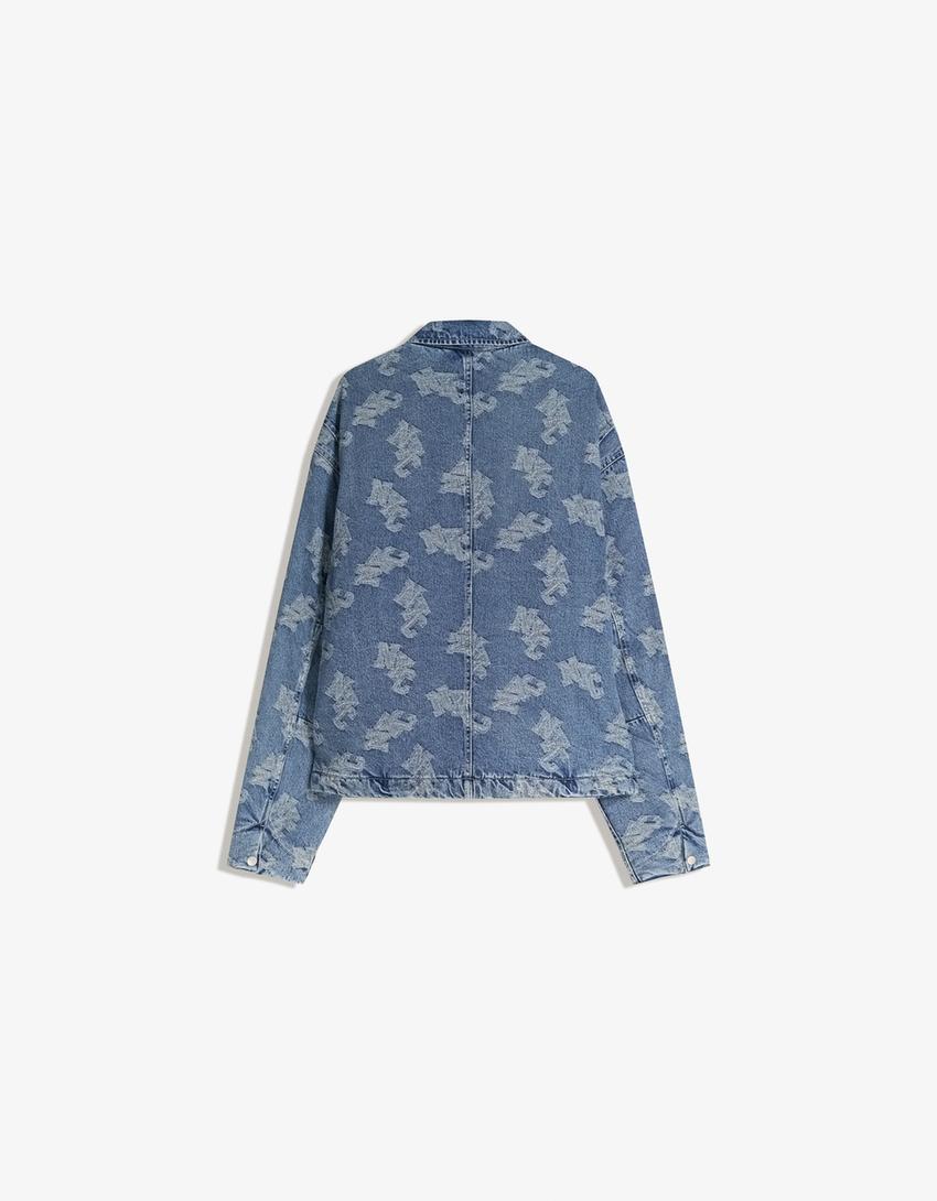 Blusão denim jacquard-Azul lavado