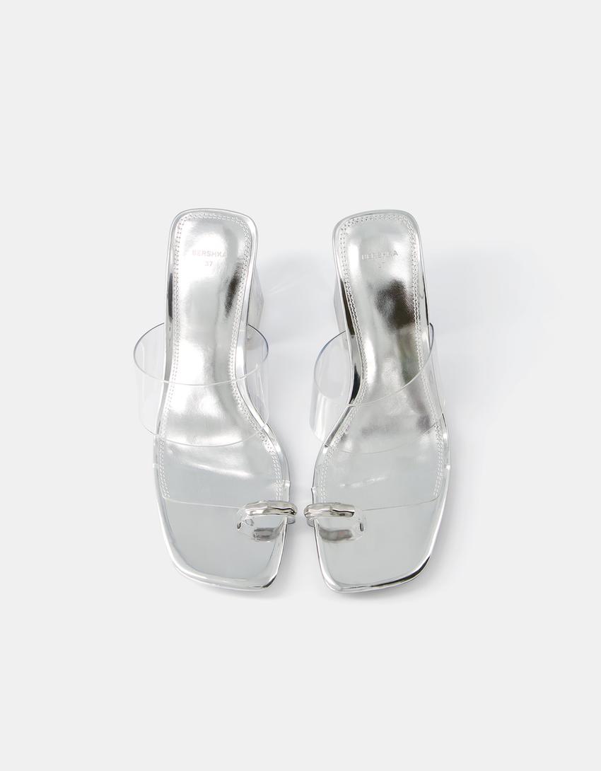 Sandália mules vinil pormenor dedo-Prateado-4