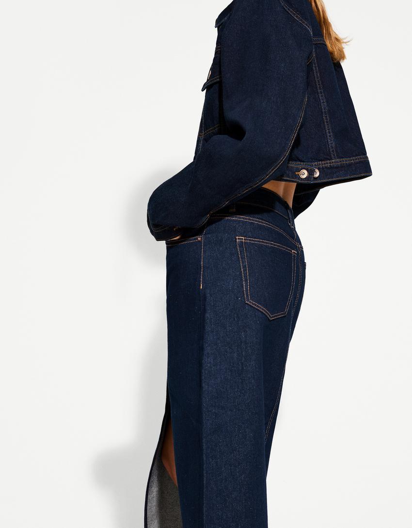 Fustă denim lungă-Bleumarin-2