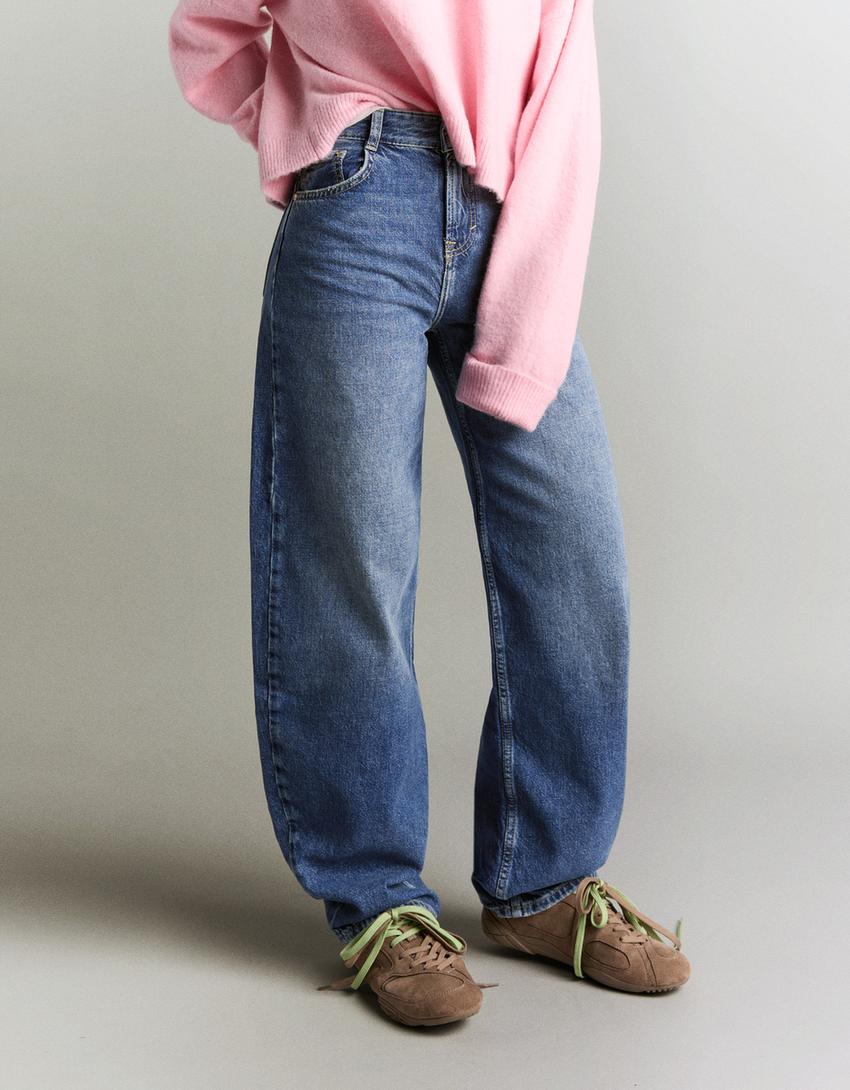 Yüksek bel barrel fit jean-Mavi