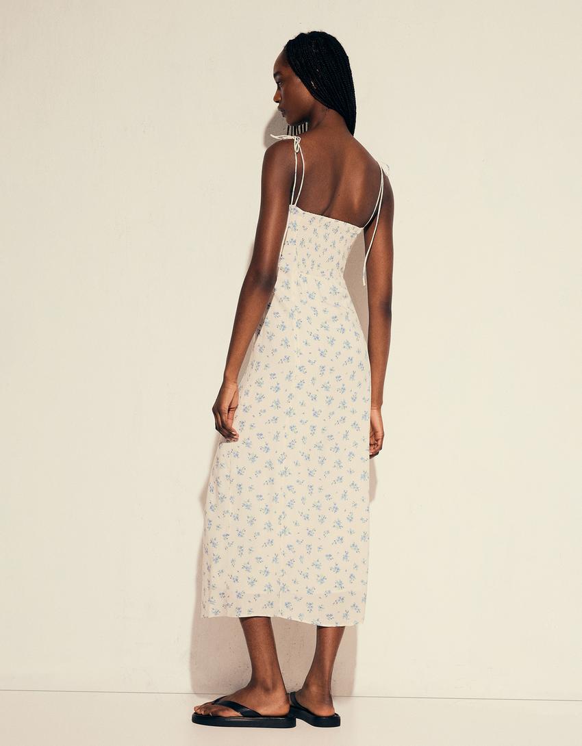 Printed midi dress-Off white-1