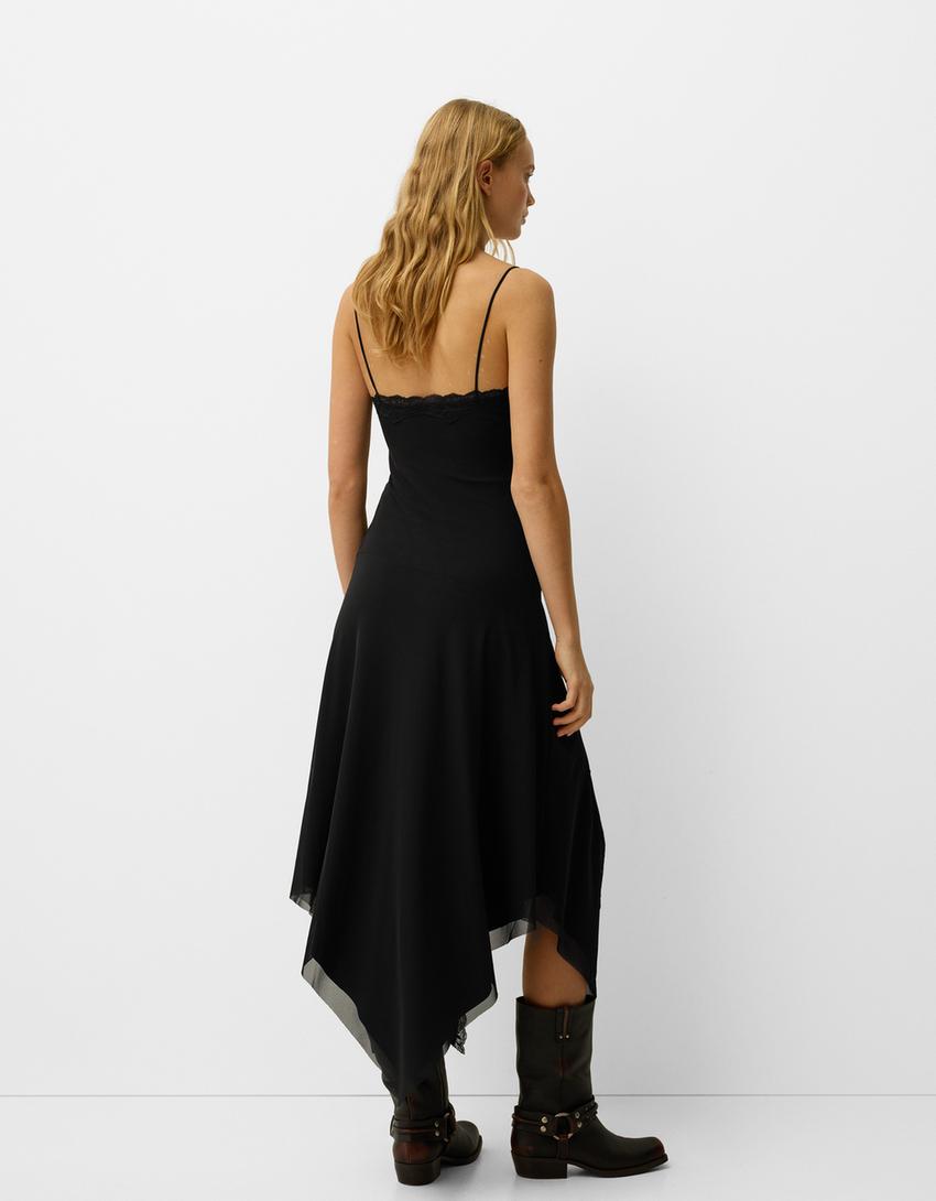 Robe midi tulle dentelle - Femme | Bershka