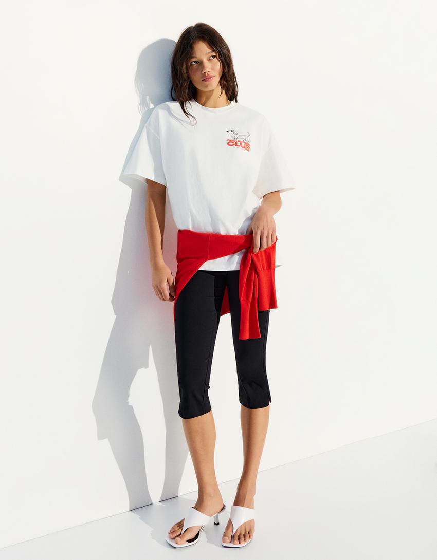 Oversize-T-Shirt mit Print-Grbrochenes Weiss