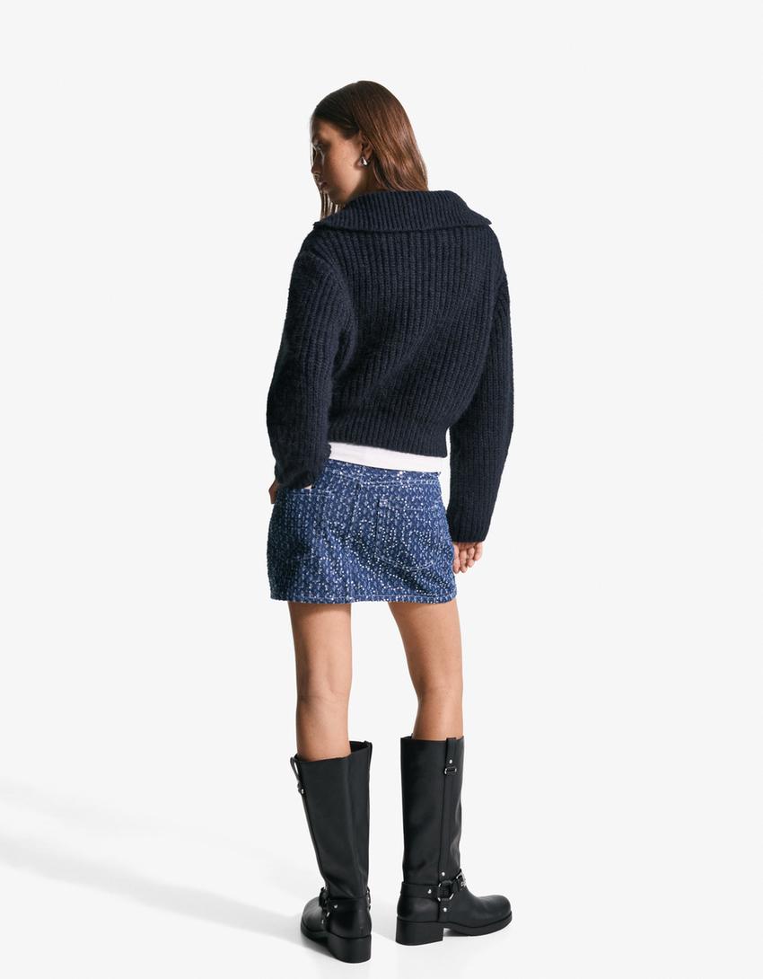 Falda denim lentejuelas-Azul