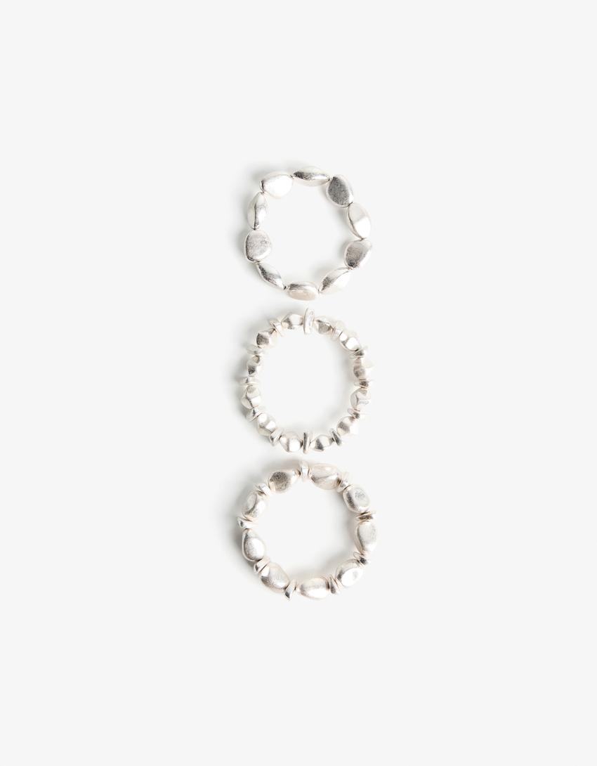 3-pack of stone bracelets-Silver
