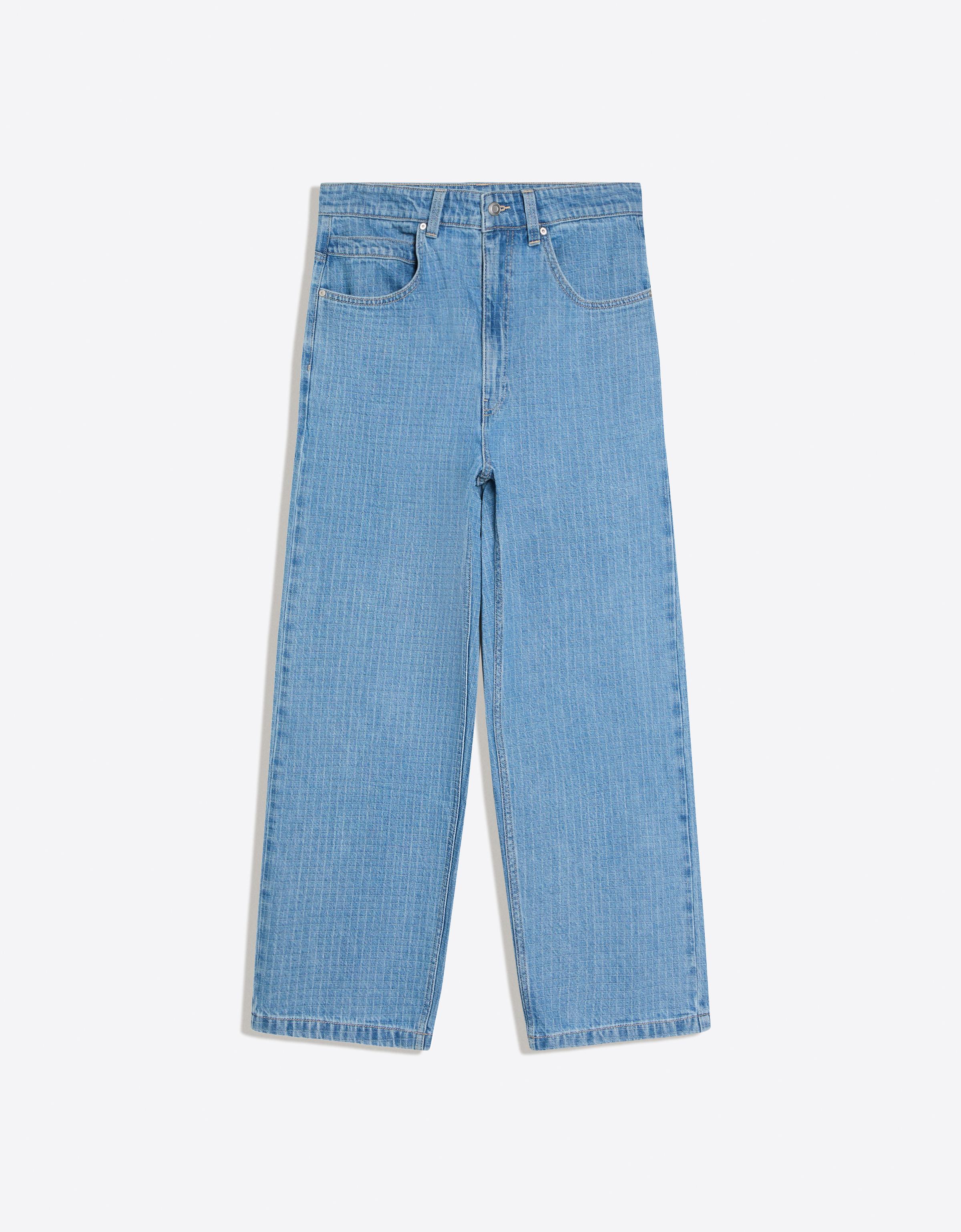 Textured check jeans — Light blue