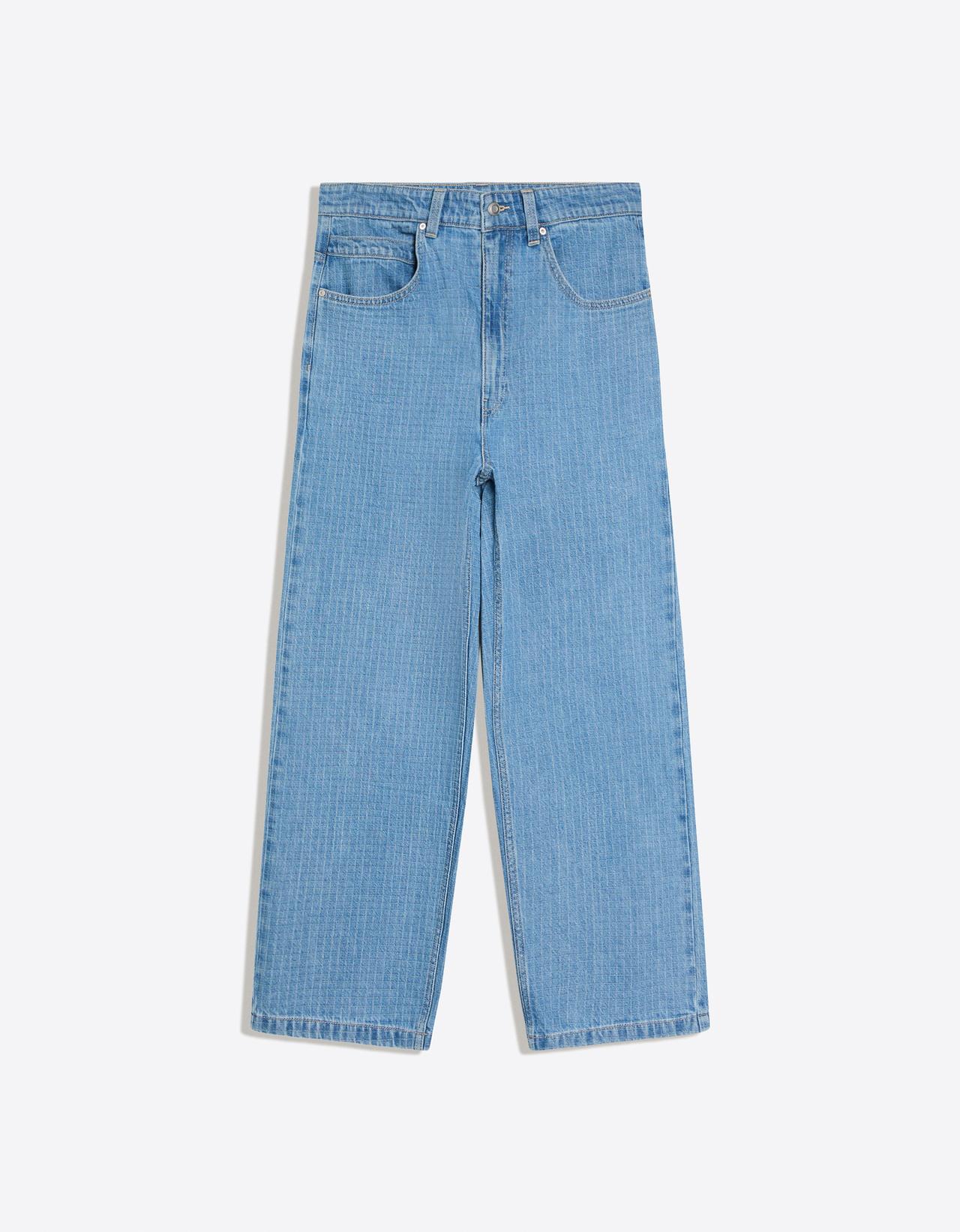 Textured check jeans — Light blue