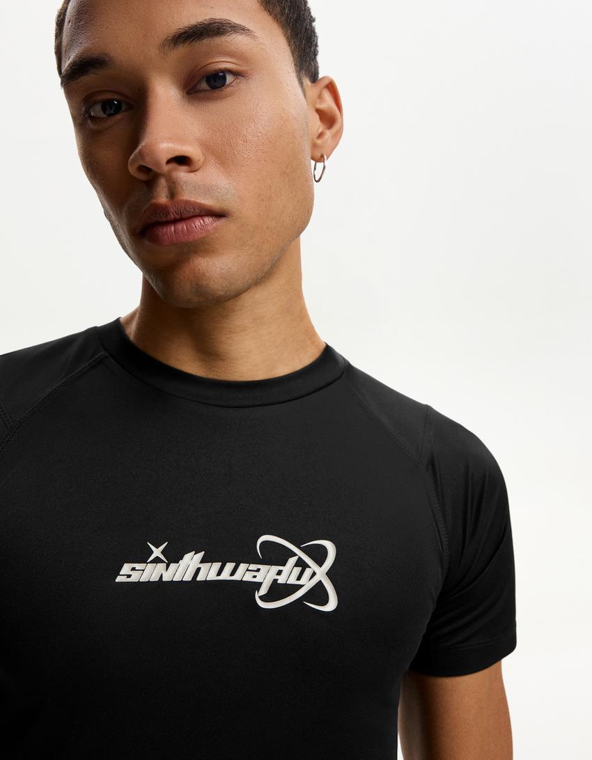 Desenli kısa kollu t-shirt-Siyah-2