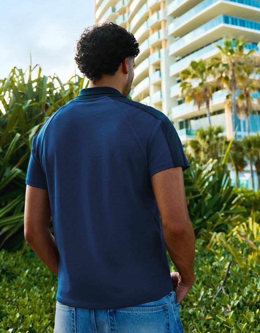 Retro print polo shirt-Navy