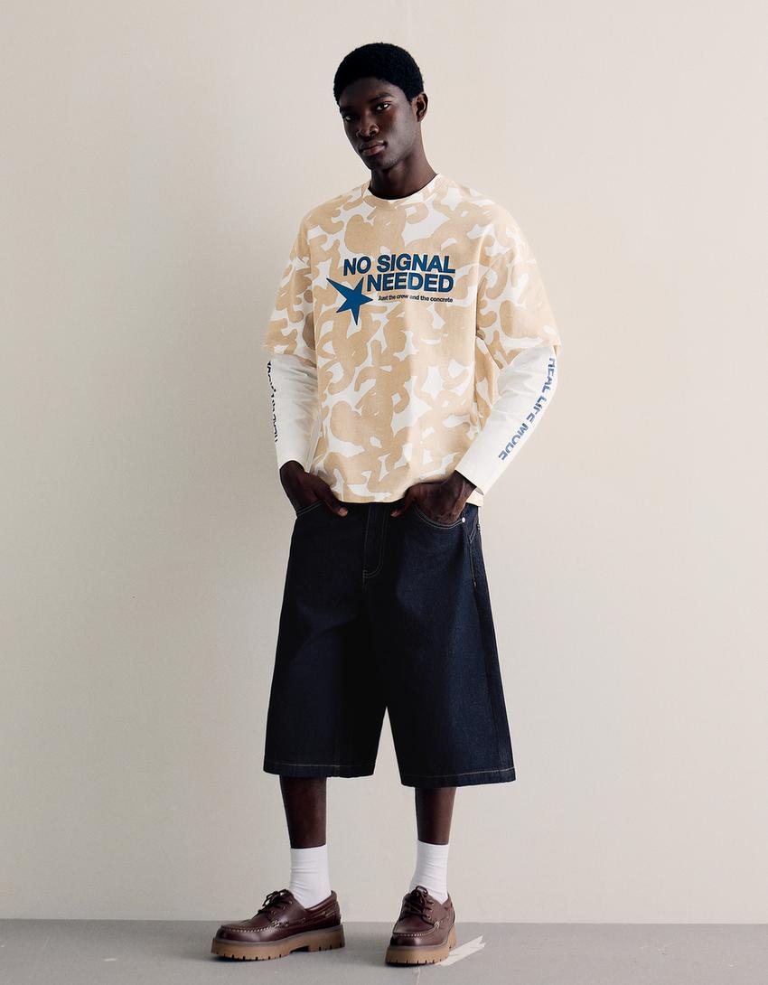 Printed double sleeve T-shirt-Off white